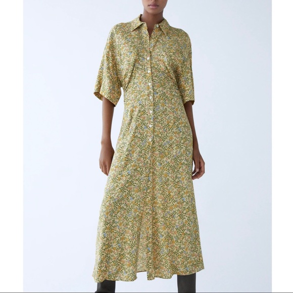 NWT ZARA Vintage Floral Printed Midi Shirt Dress - Picture 2 of 6
